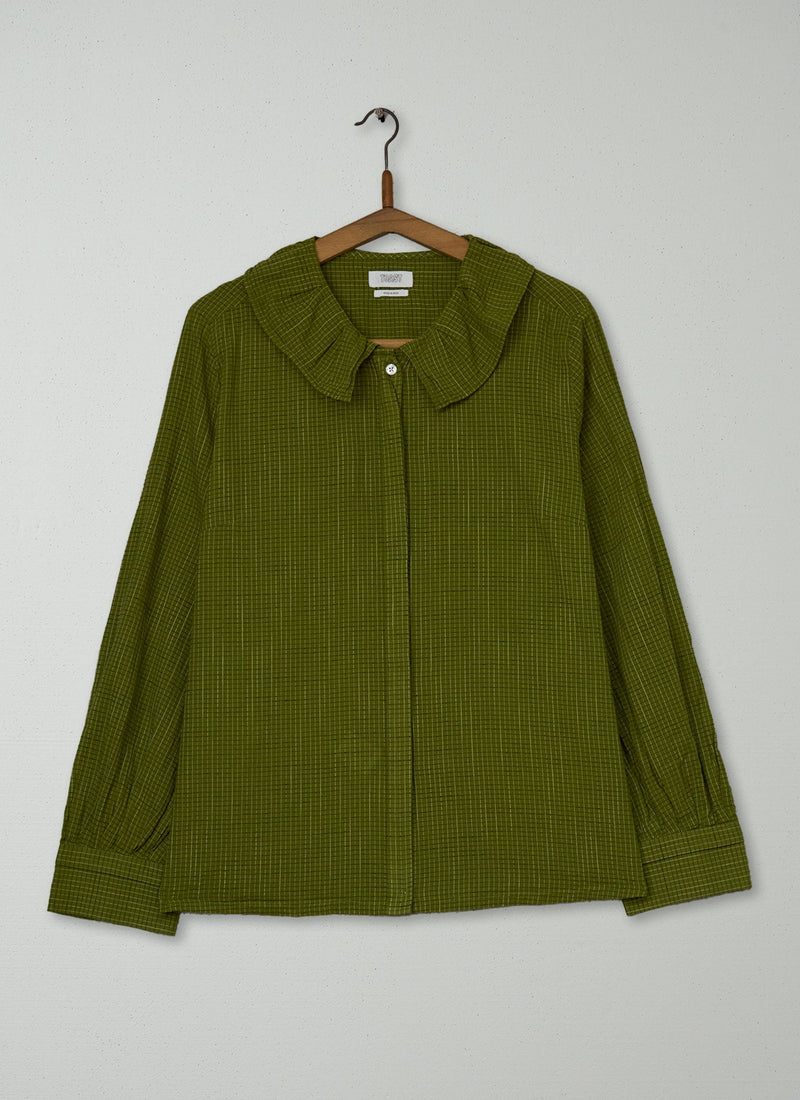 Reworn Ruffle Collar Check Shirt Size 6 (1153) | Leaf