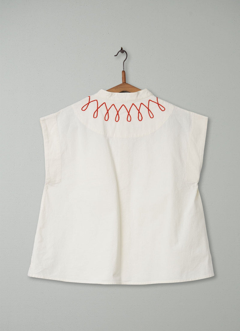 Reworn Embroidered Cotton Shirt Size S (196) | Ecru