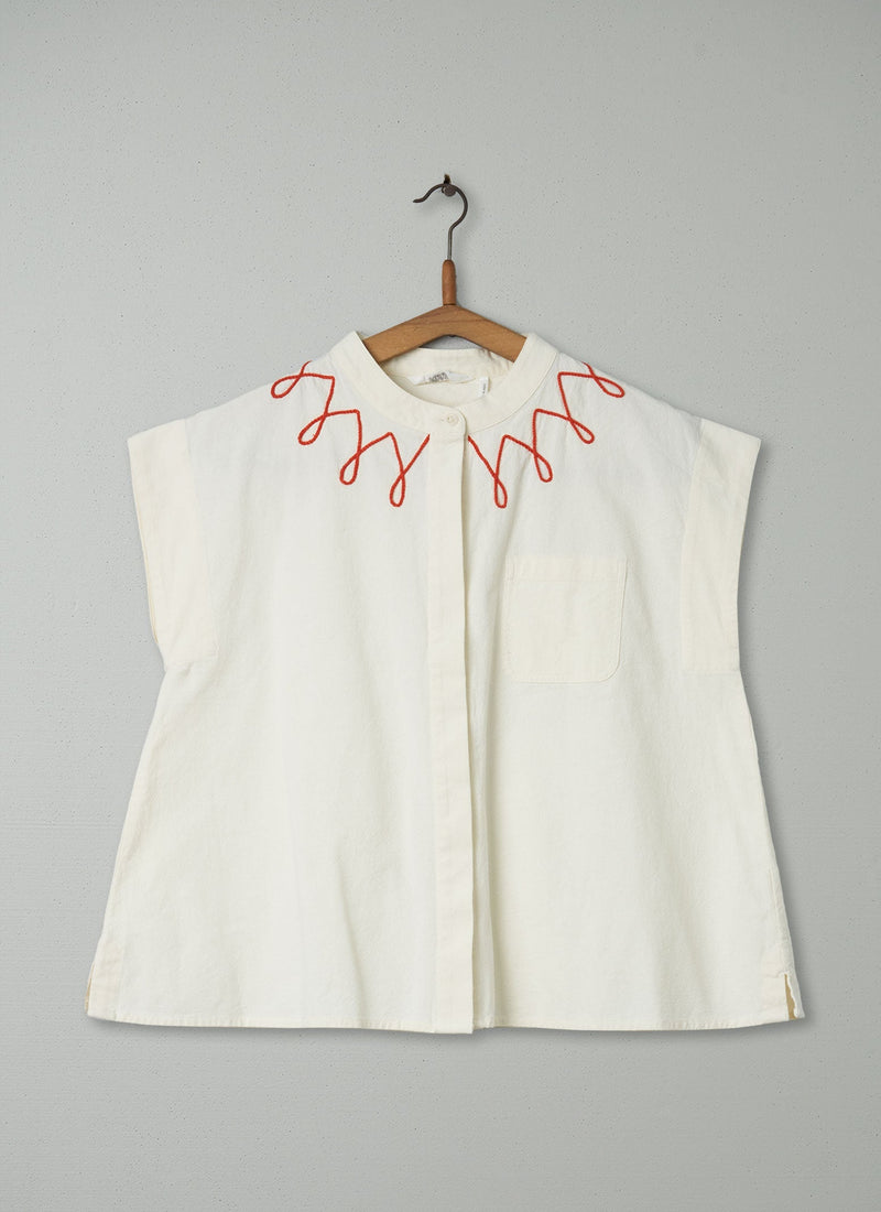 Reworn Embroidered Cotton Shirt Size S (196) | Ecru