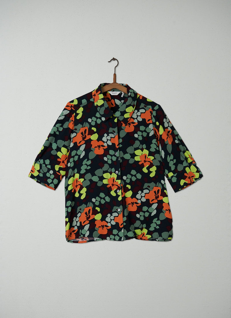 Reworn Harlequin Flower Print Shirt Size 12 (148) | Multi
