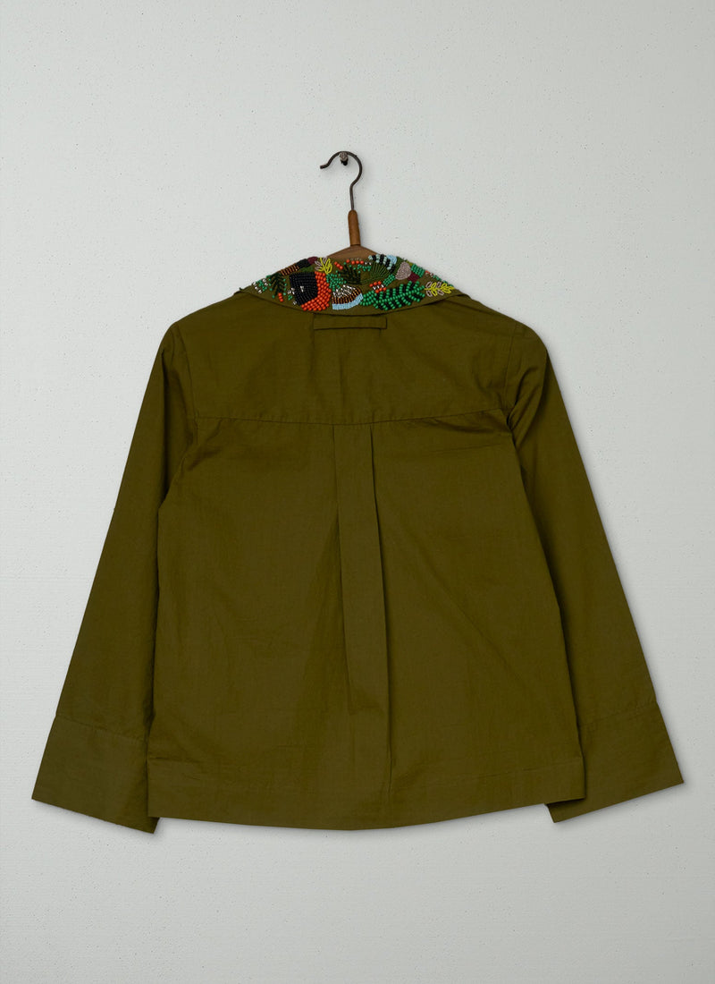 Reworn Hand Beaded Poplin Shirt Size 4 (1223) | Multi