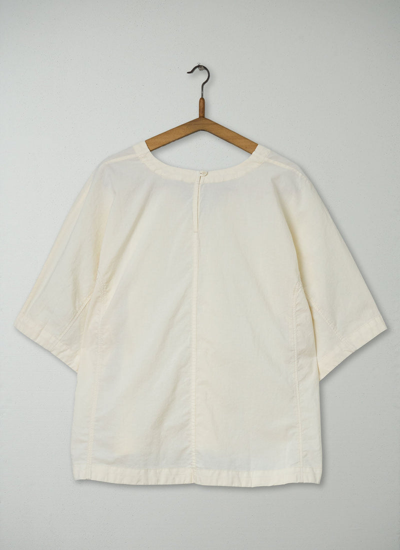 Reworn Cotton Poplin V Neck Top Size M (987) | Ecru