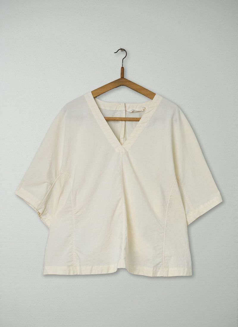 Reworn Cotton Poplin V Neck Top Size M (987) | Ecru