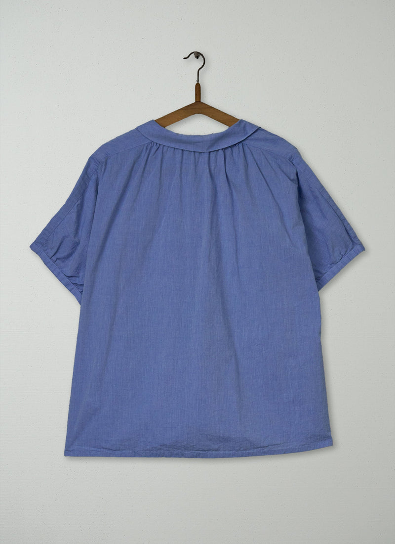 Reworn Gathered Cotton Chambray Shirt Size L (869) | Light Blue
