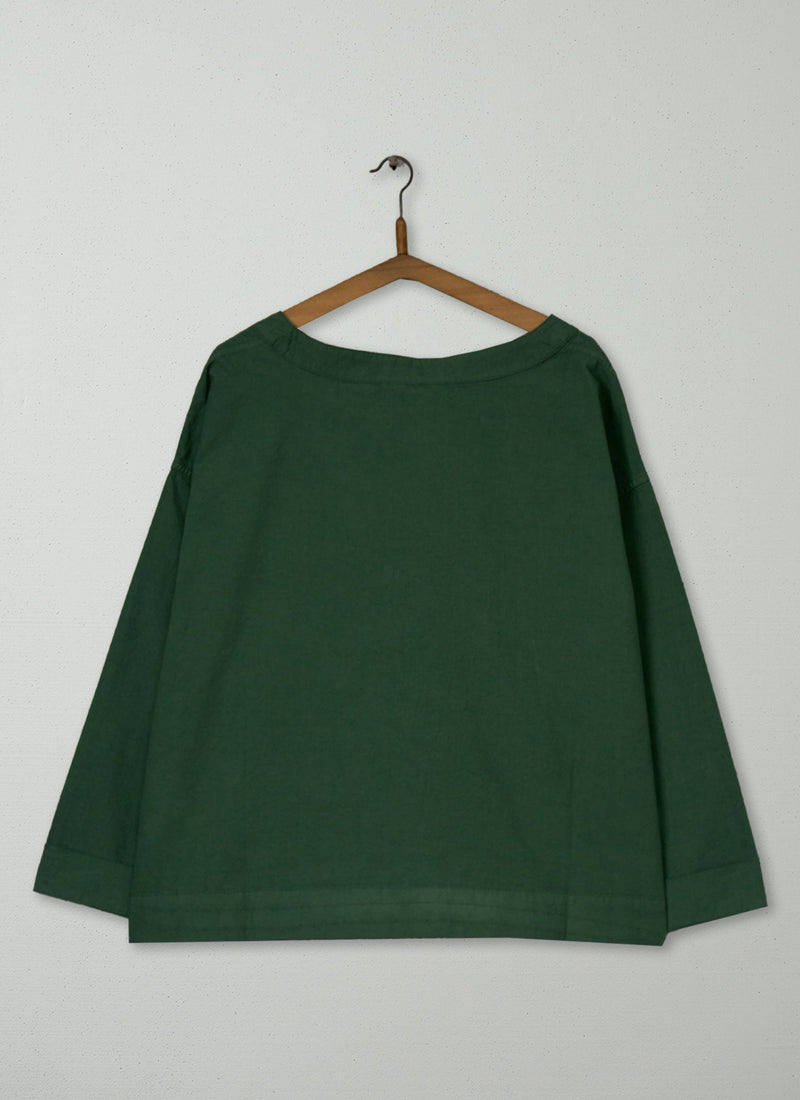 Reworn Cotton Linen Top Size S (1078) | Forest Green