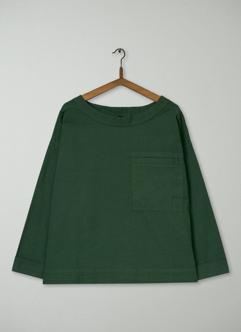 Reworn Cotton Linen Top Size S (1078) | Forest Green