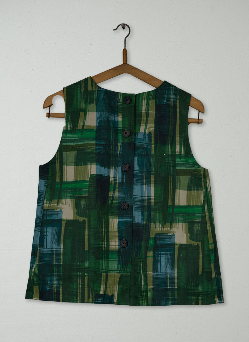 Reworn Painted Tweed Cotton Linen Top Size 10 | Clover Green