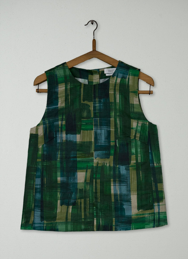 Reworn Painted Tweed Cotton Linen Top Size 10 | Clover Green
