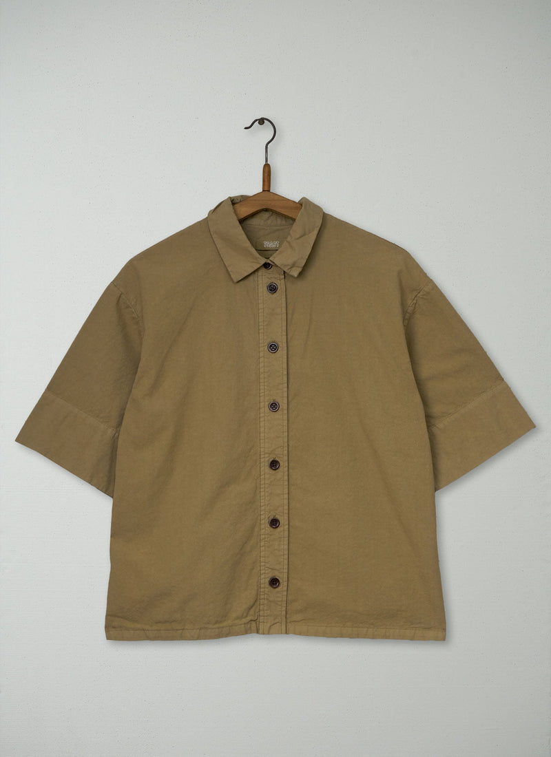 Reworn Cotton Linen Poplin Shirt Size M (1218) | Ash Brown
