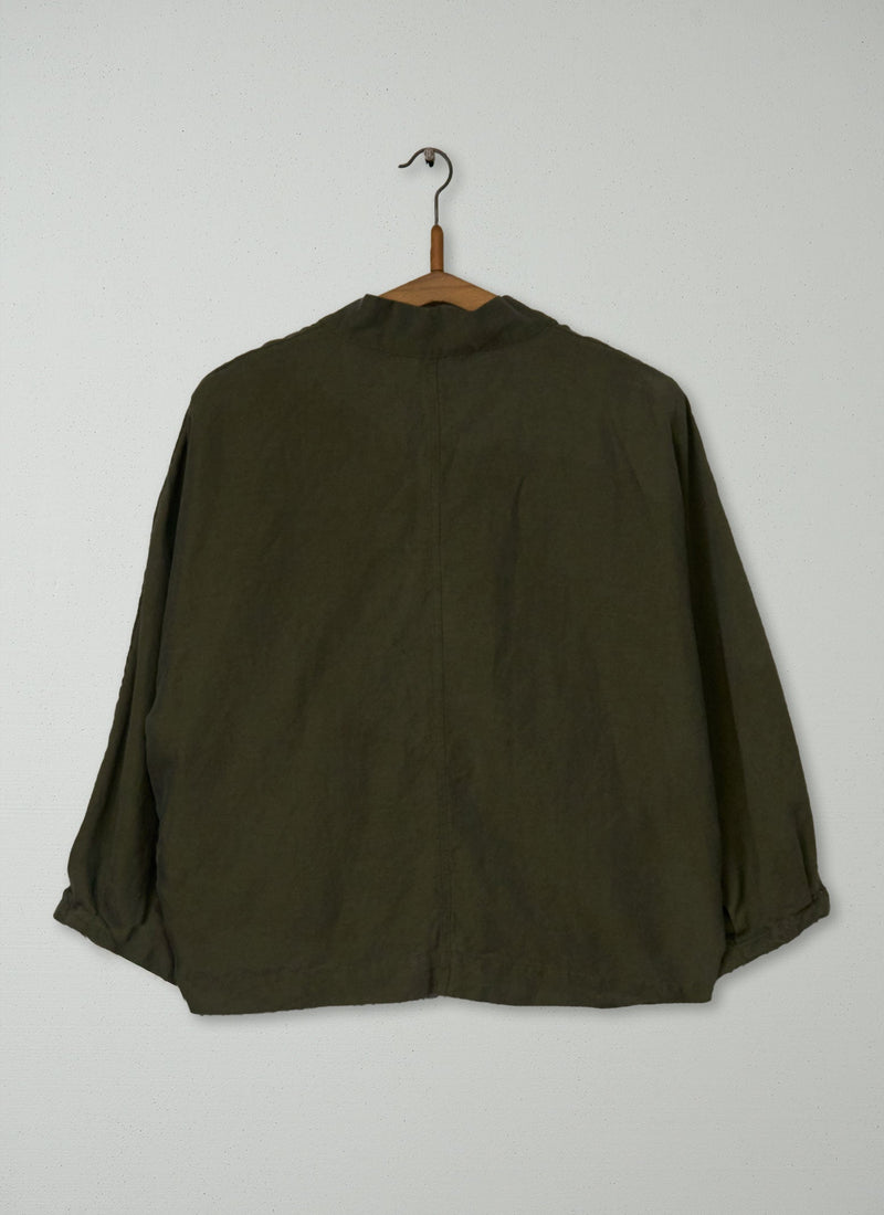Reworn Linen Silk Wrap Shirt Size M (917) | Tent Green
