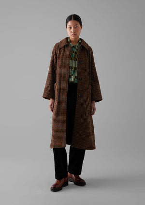 Frankie Wool Houndstooth Raglan Coat | Burnt Orange