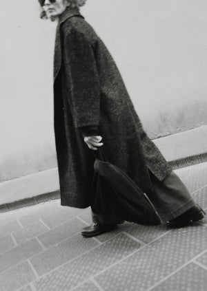 Wool Tweed Herringbone Coat | Brown/Black