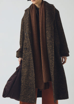 Wool Tweed Herringbone Coat | Brown/Black