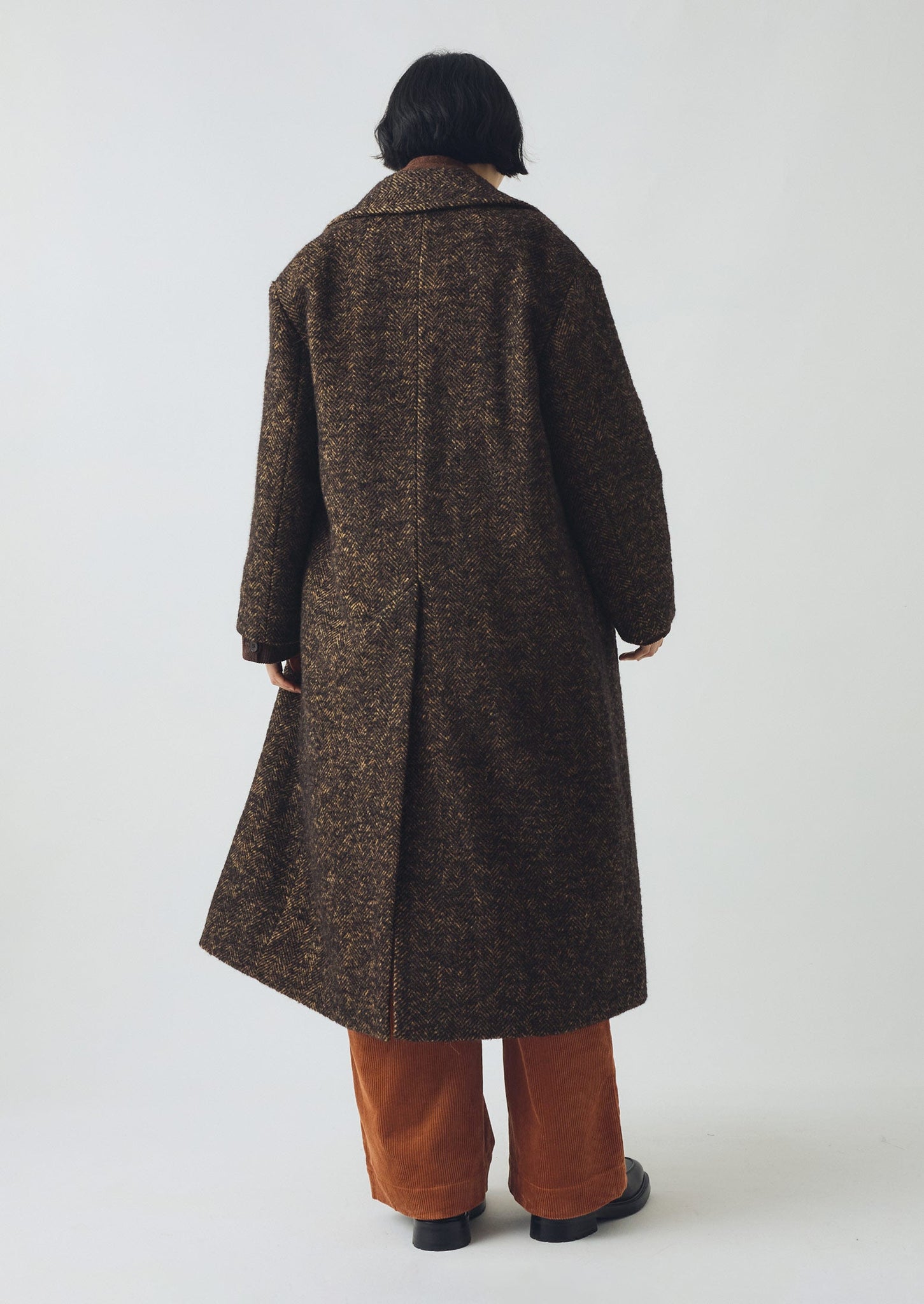 Wool Tweed Herringbone Coat | Brown/Black