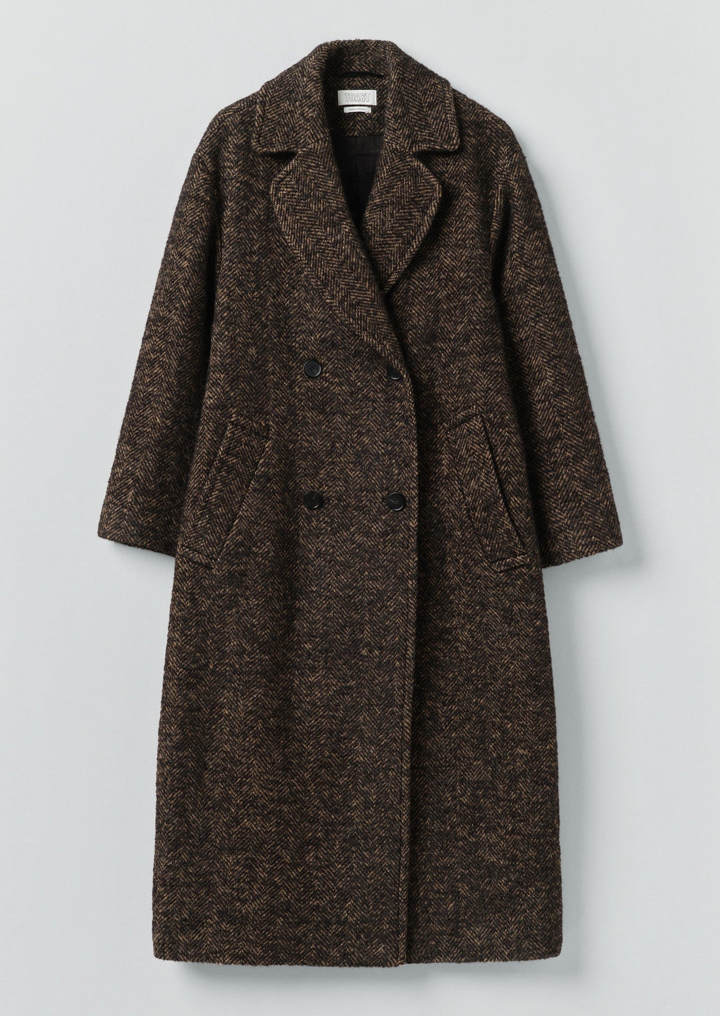 Wool Tweed Herringbone Coat | Brown/Black