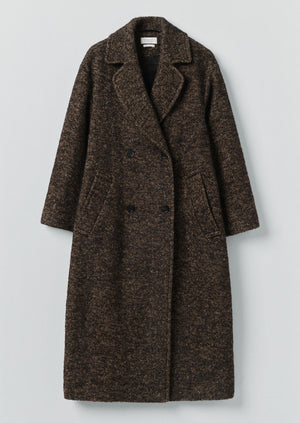 Wool Tweed Herringbone Coat | Brown/Black