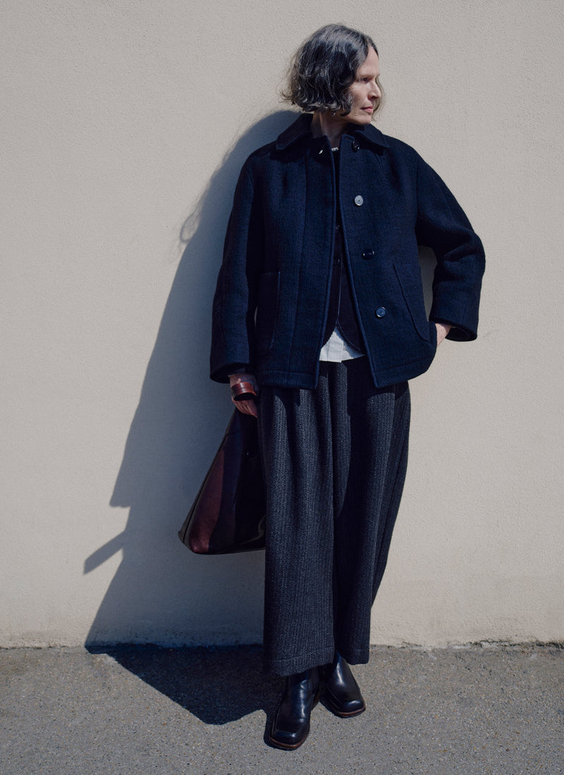 Boiled Wool Textured Short Coat | Indigo