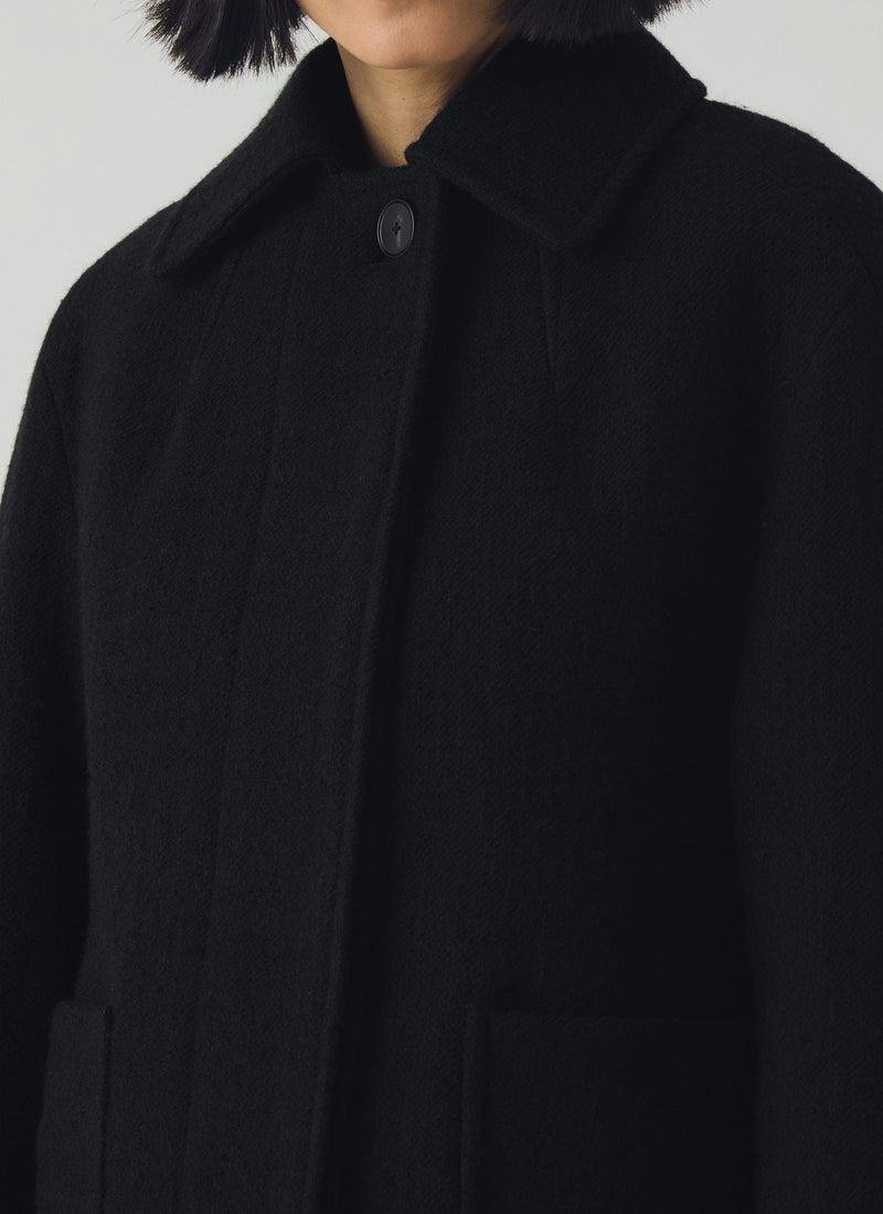 Boiled Wool Textured Short Coat | Indigo