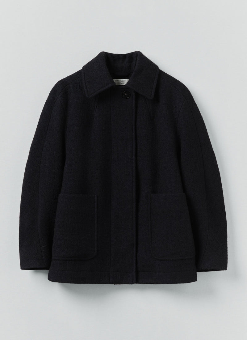 Boiled Wool Textured Short Coat | Indigo
