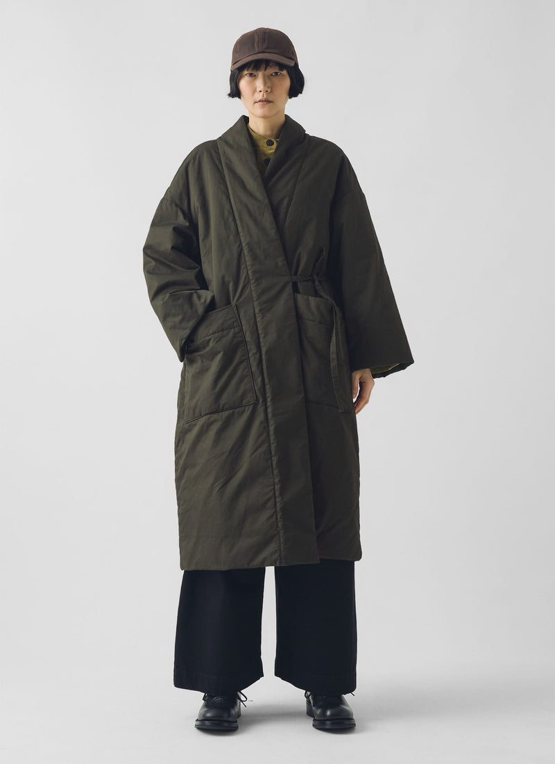 Padded Cotton Wrap Coat | Iron Green