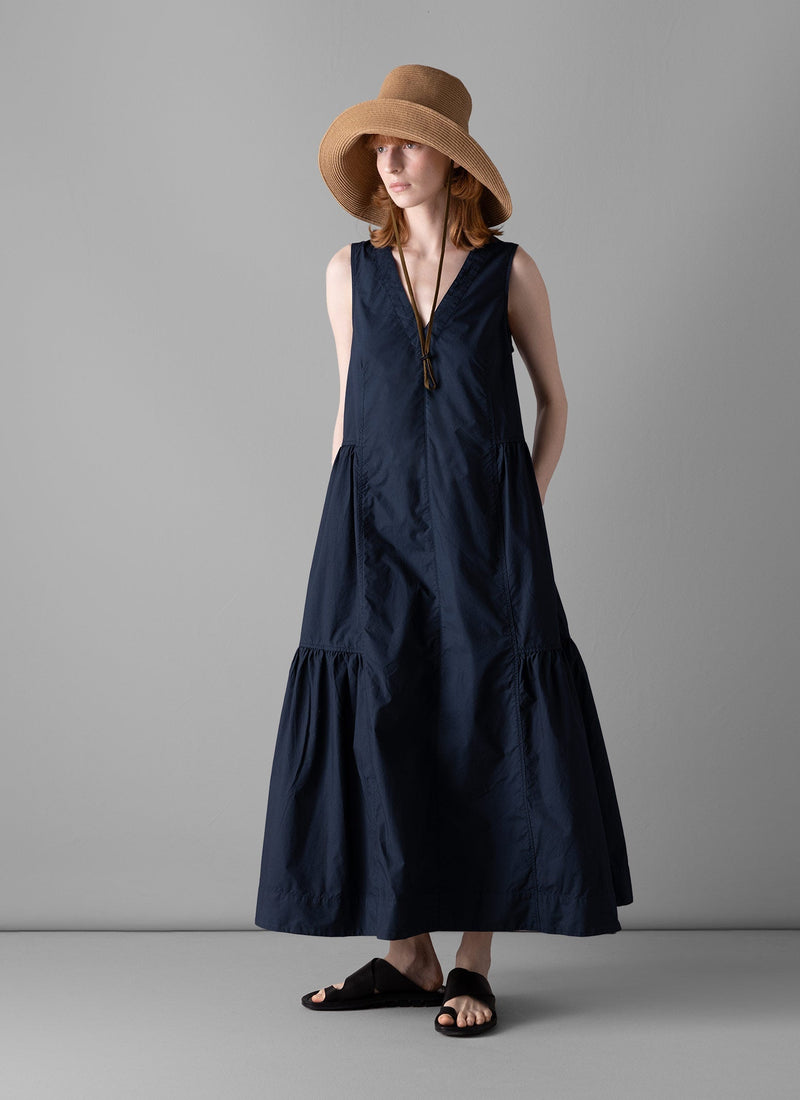 Tiered Cotton Poplin Dress | Liquorice Navy