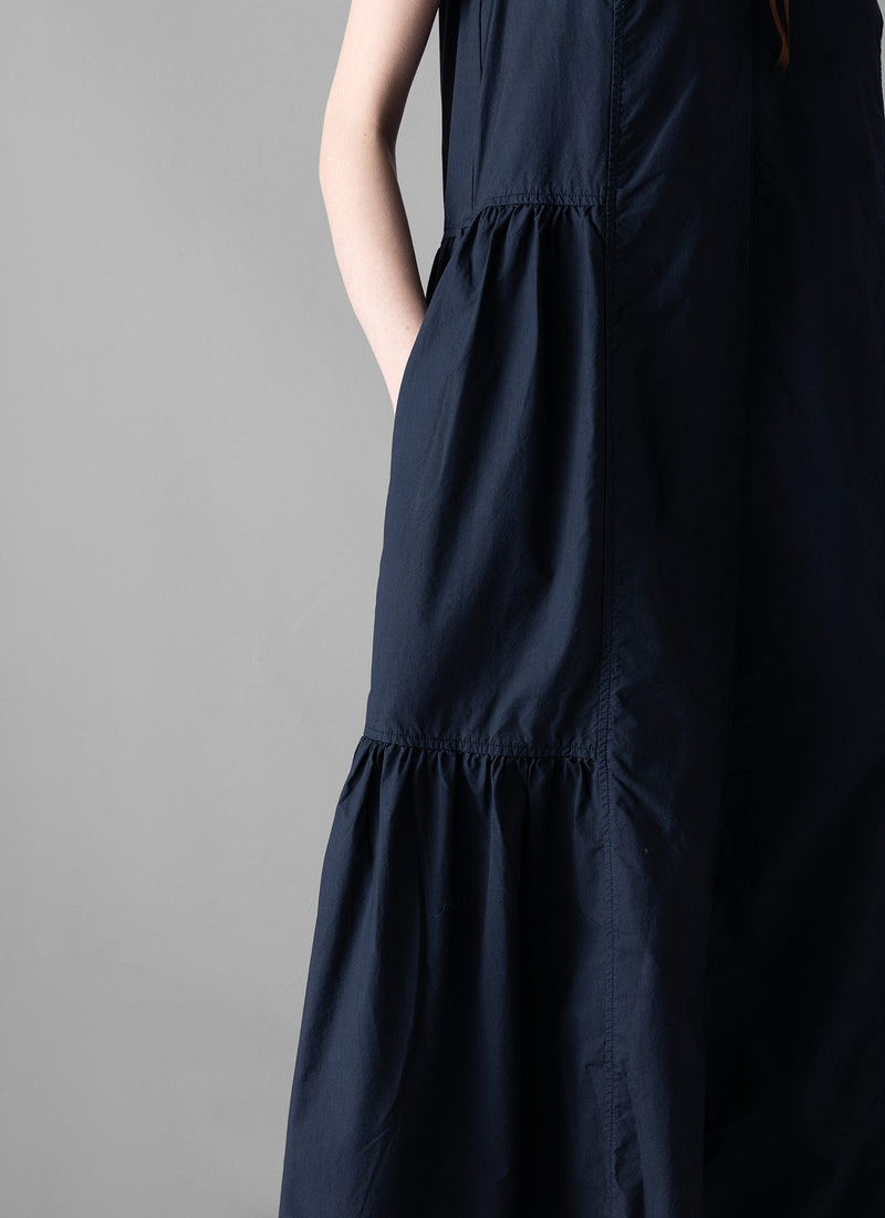Tiered Cotton Poplin Dress | Liquorice Navy