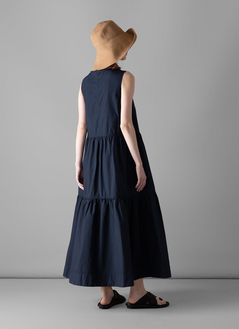 Tiered Cotton Poplin Dress | Liquorice Navy