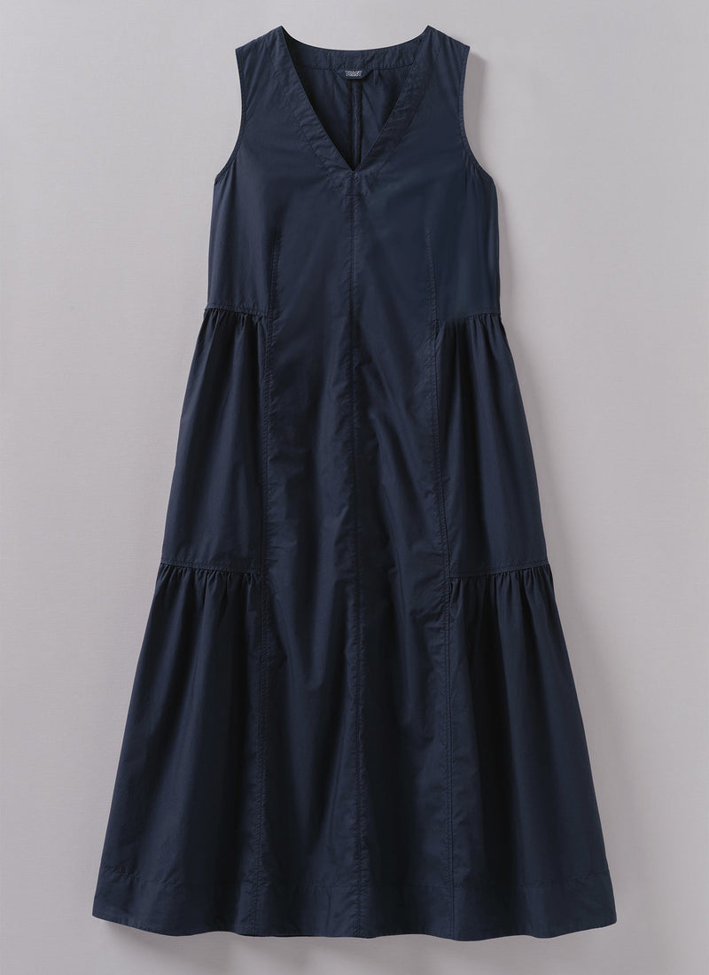 Tiered Cotton Poplin Dress | Liquorice Navy