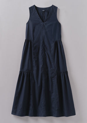 Tiered Cotton Poplin Dress | Liquorice Navy