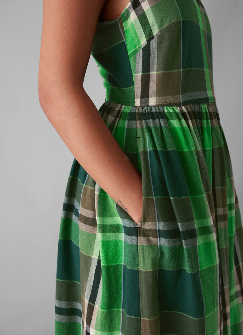 Windbreaker Check Cotton Dress | Wax Green