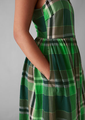 Windbreaker Check Cotton Dress | Wax Green