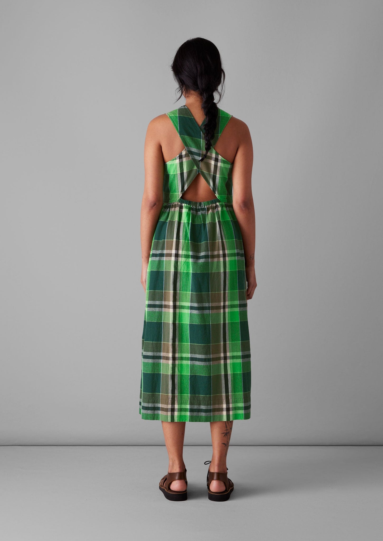 Windbreaker Check Cotton Dress | Wax Green