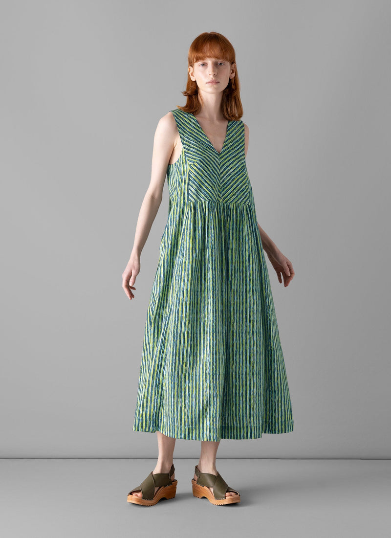 Stripe Block Print Cotton Dress | Greengage