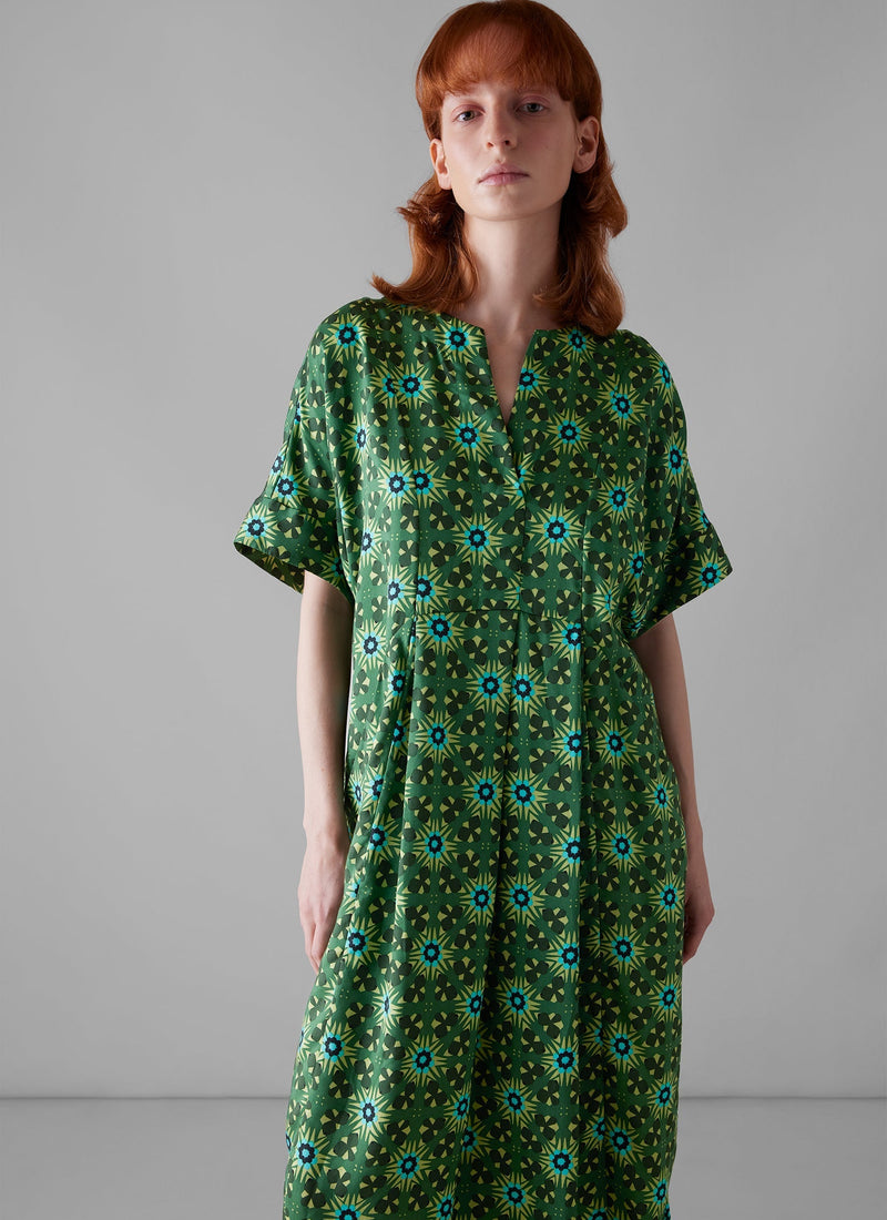 Bryn Kaleidoscope Print Crepe Dress | Emerald