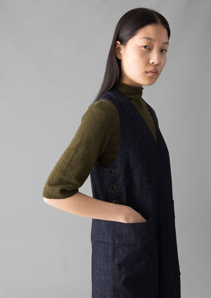 V-Neck Denim Pinafore Dress | Indigo