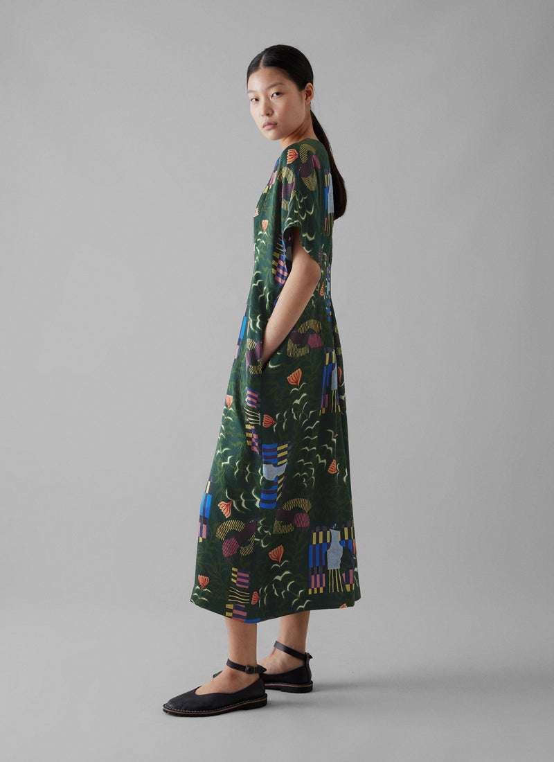 Isobel Harvey Birds Print Dress | Oil Green