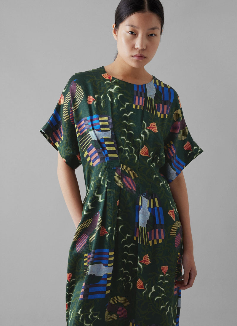 Isobel Harvey Birds Print Dress | Oil Green