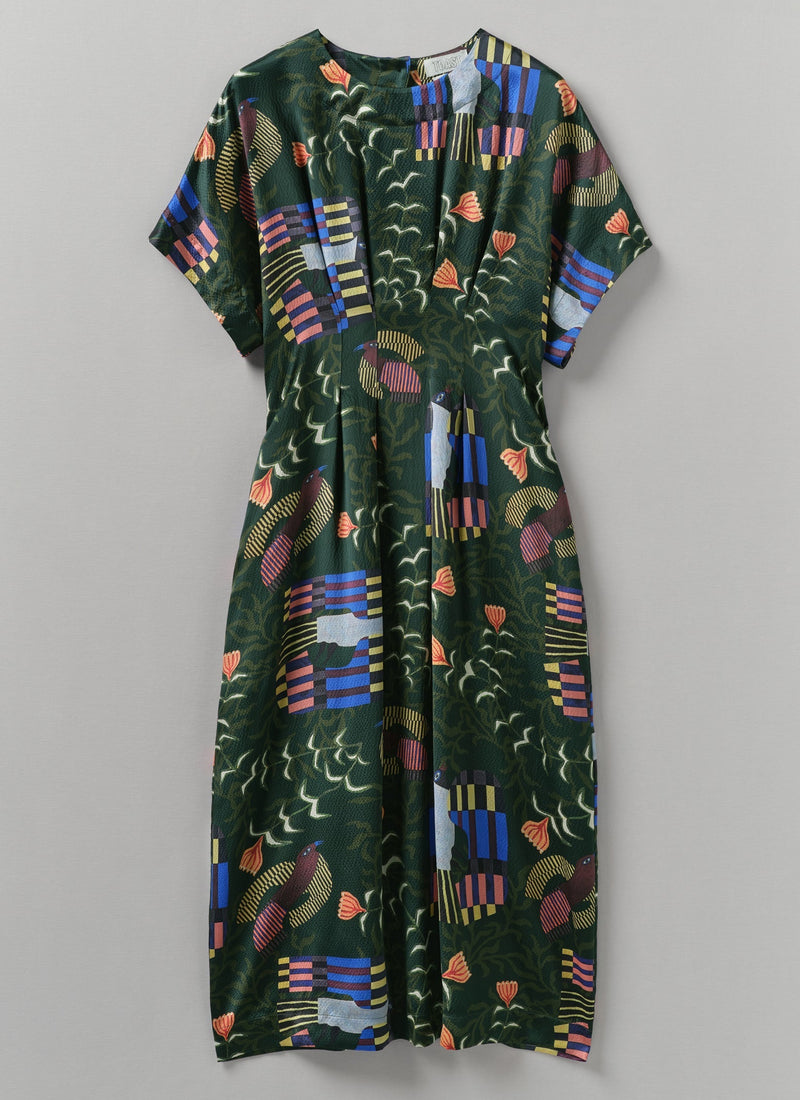 Isobel Harvey Birds Print Dress | Oil Green