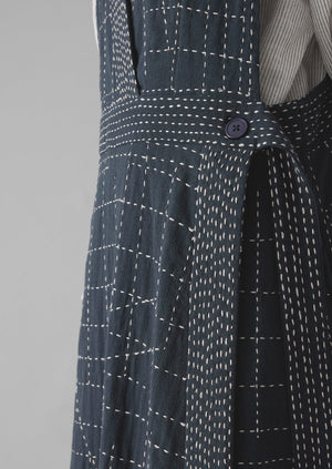 Kantha Stitched Wrap Pinafore Dress | Anthracite