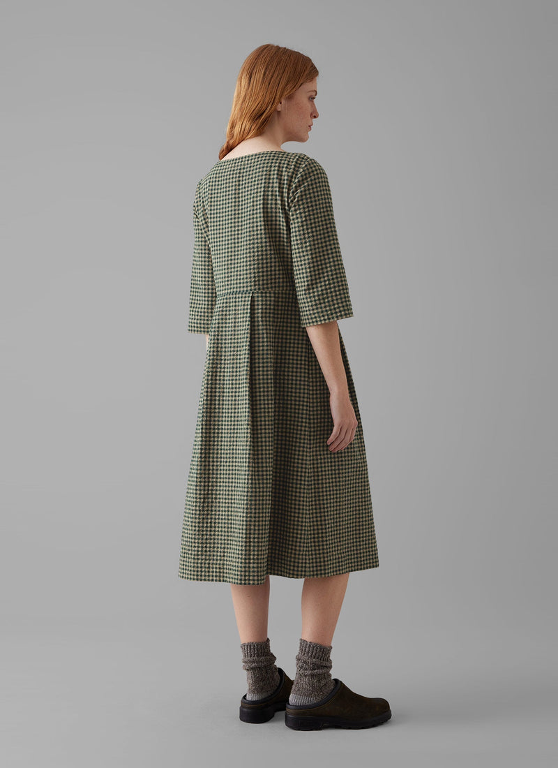 Franca Cotton Gingham Seersucker Dress | Olive Green