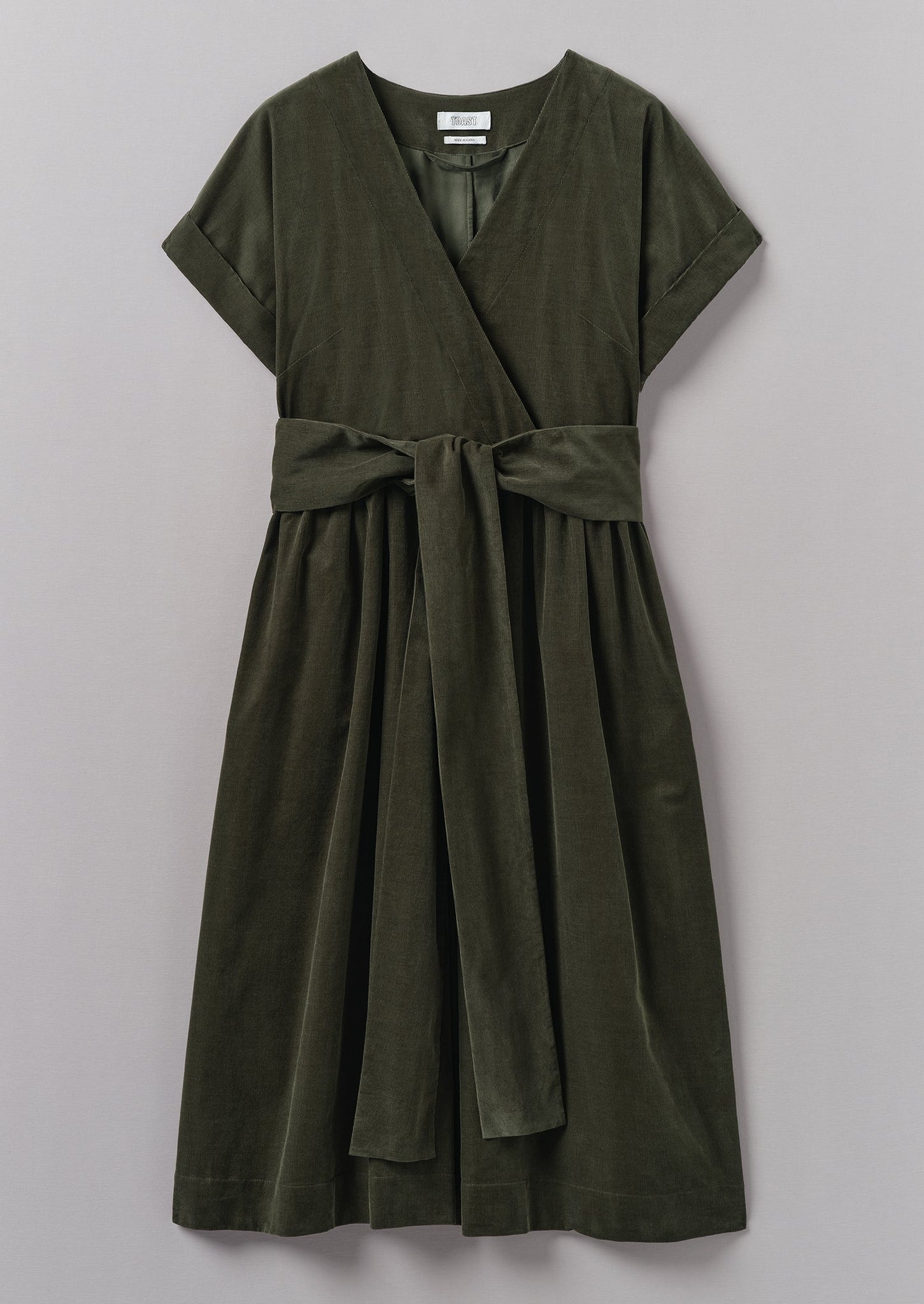 Organic Needlecord Wrap Front Dress | Seaweed