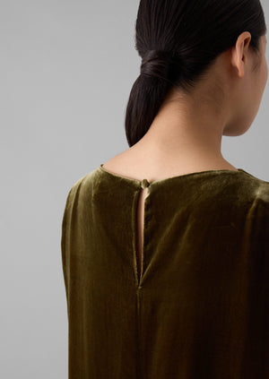 Fluid Silk Velvet Dress | Rich Olive