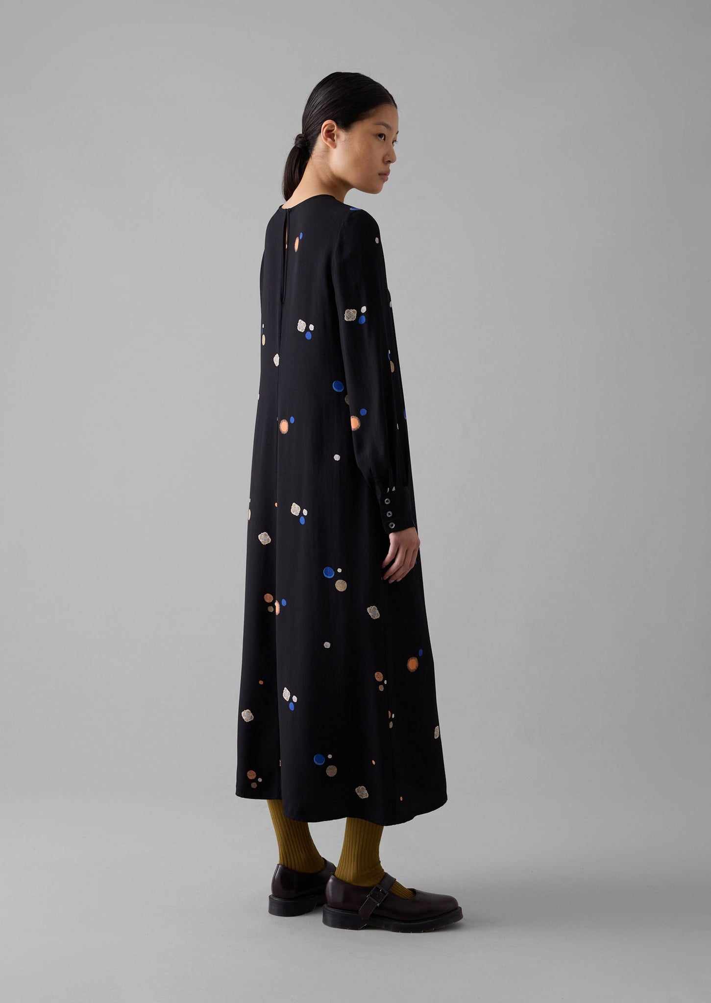 Cosmic Dot Print Column Dress | Black