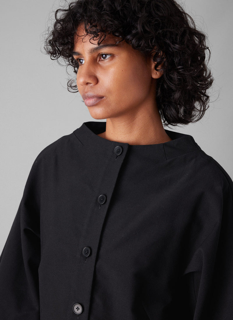 Cotton Linen Twill Smock Dress | Black