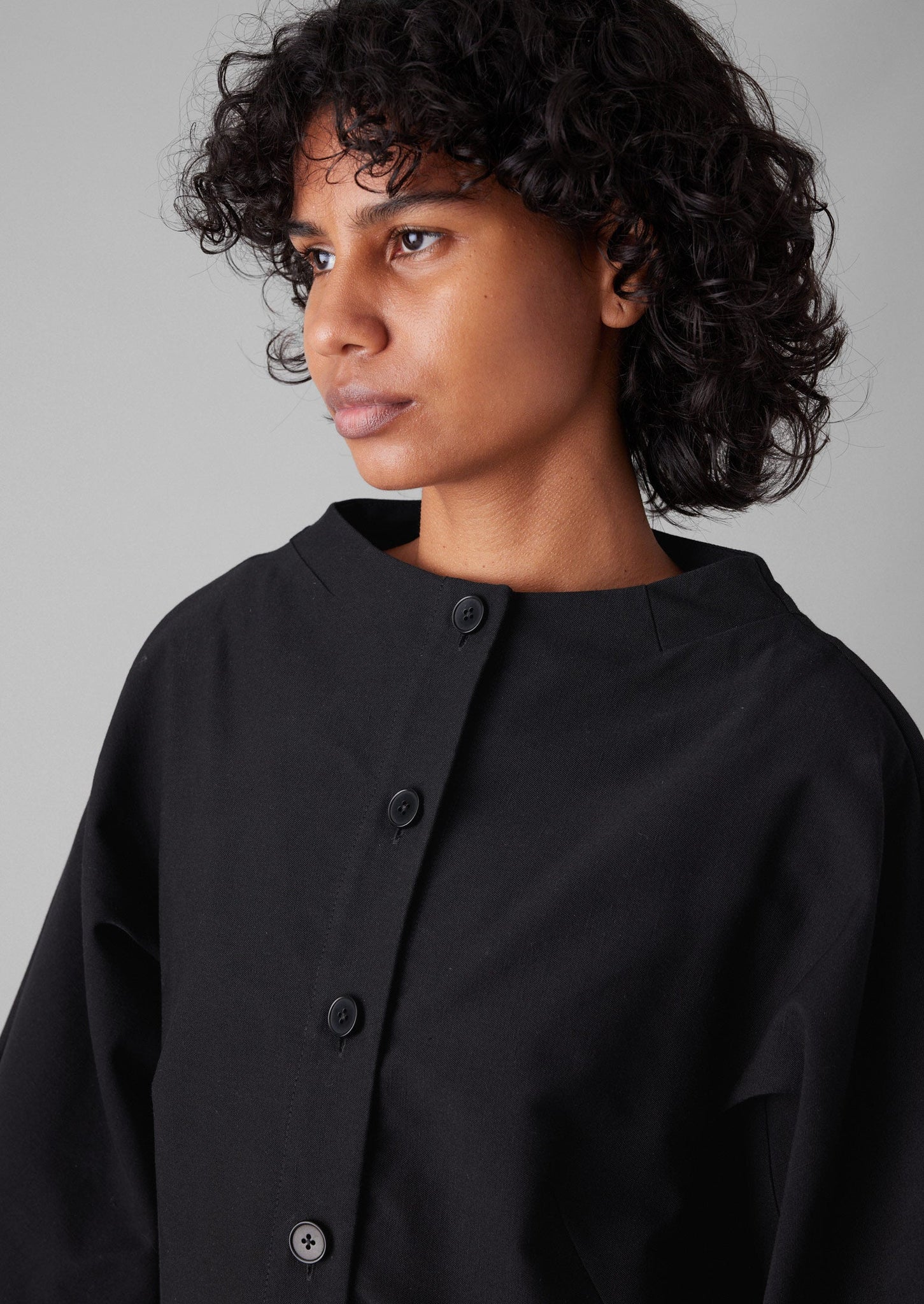 Cotton Linen Twill Smock Dress | Black