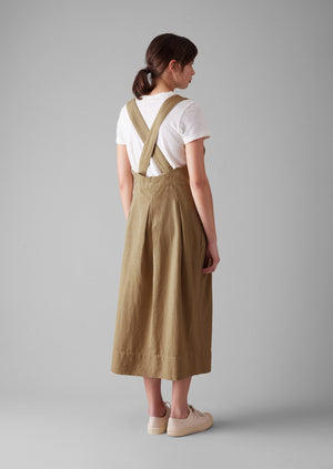 Cotton Linen Twill Pinafore Dress | Ash Brown