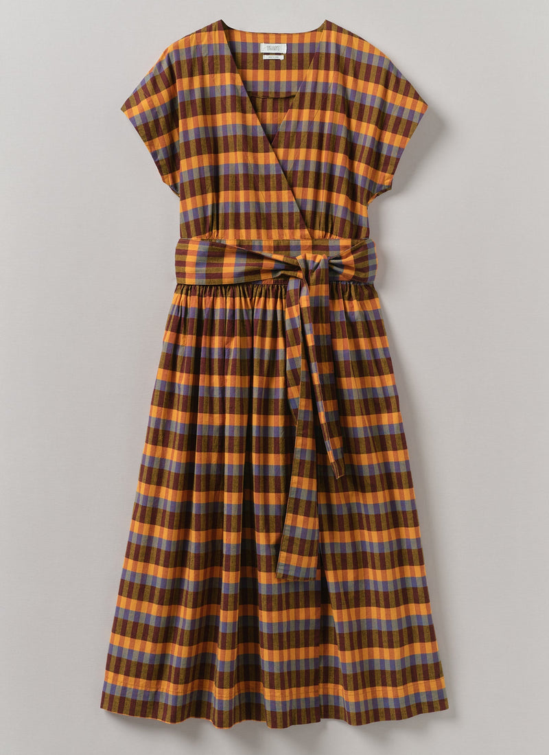 Check Cotton Linen Wrap Dress | Spice Multi