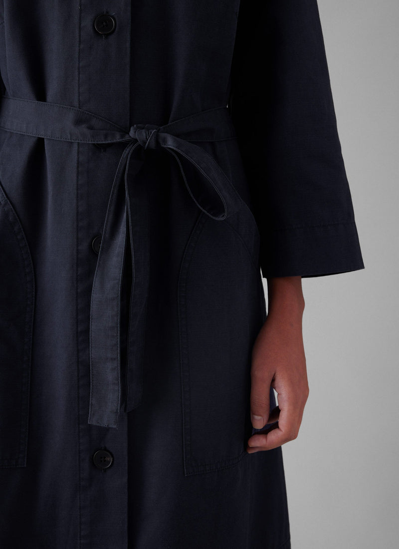 Buttoned Cotton Dress | Navy