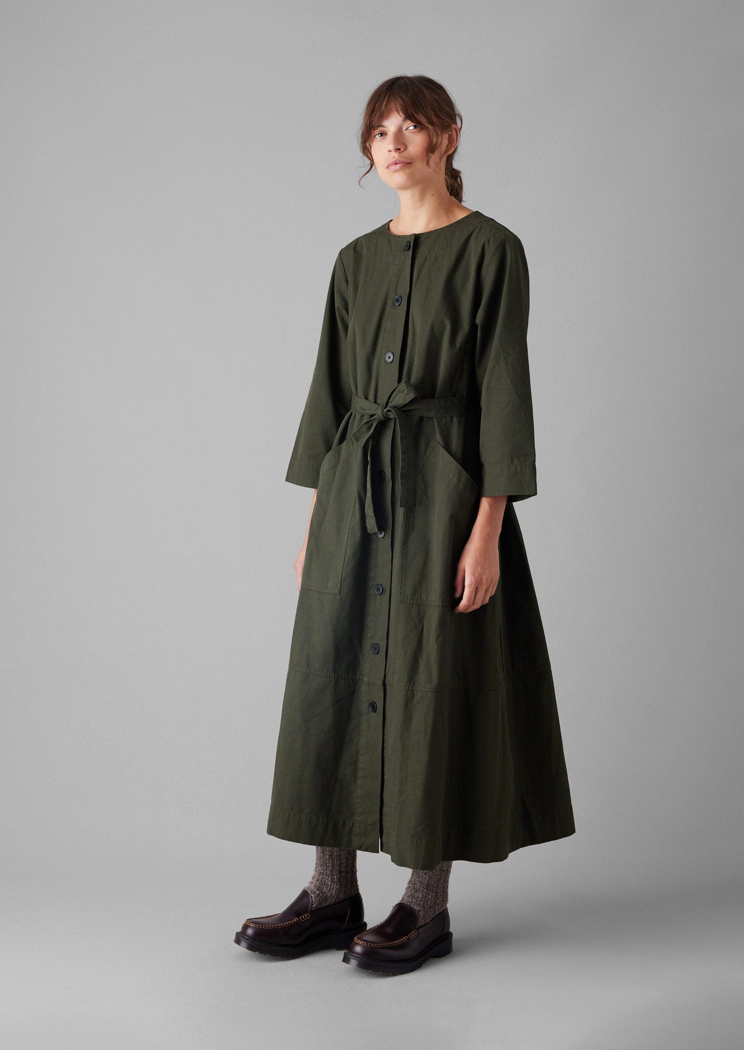 Buttoned Organic Cotton Dress | Duffle Green