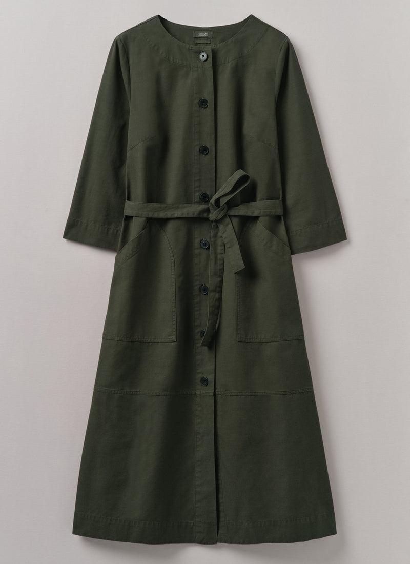 Buttoned Cotton Dress | Duffle Green